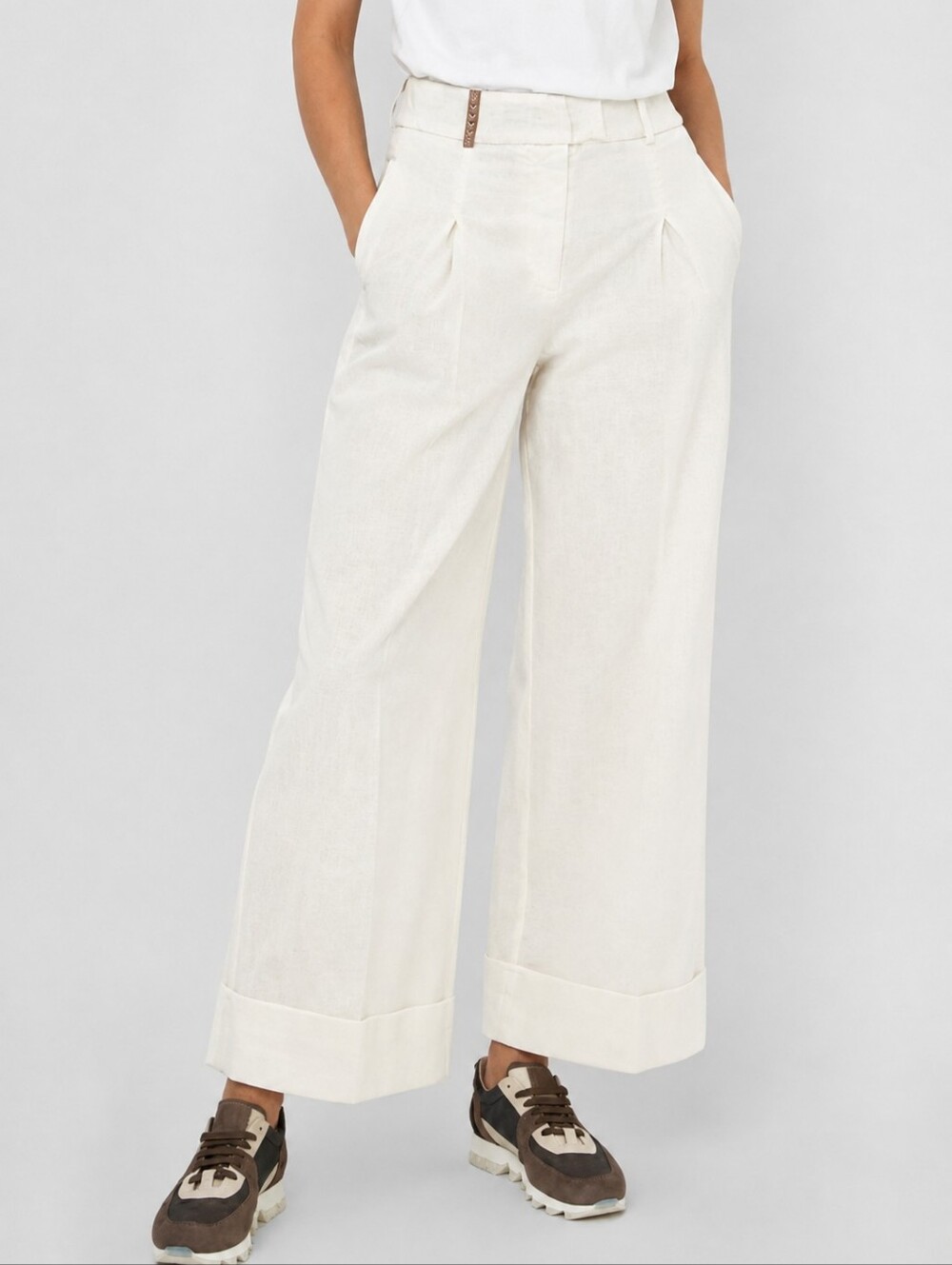 PESERICO Italian Punto Luce Wide Cuffed Hem Frayed Side Edge Seam Pants 38 /2 XS